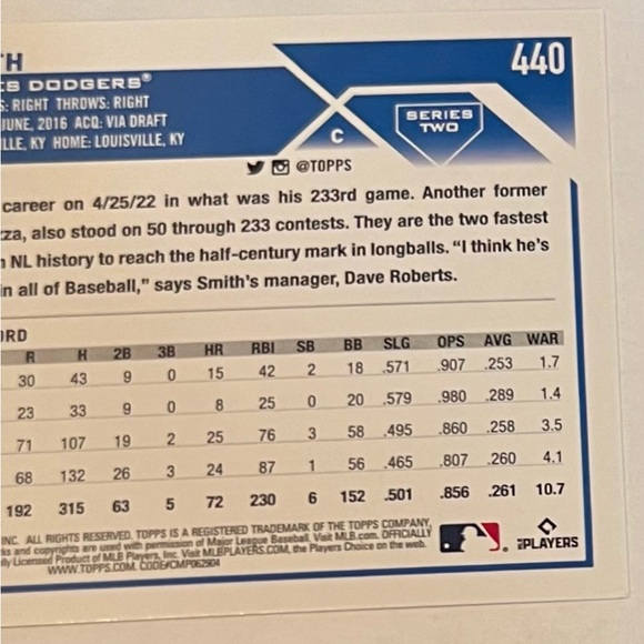 Trading card single baseball 2023 Topps . Series-2 # 440 Will Smith ( catcher) - Picture 7 of 7